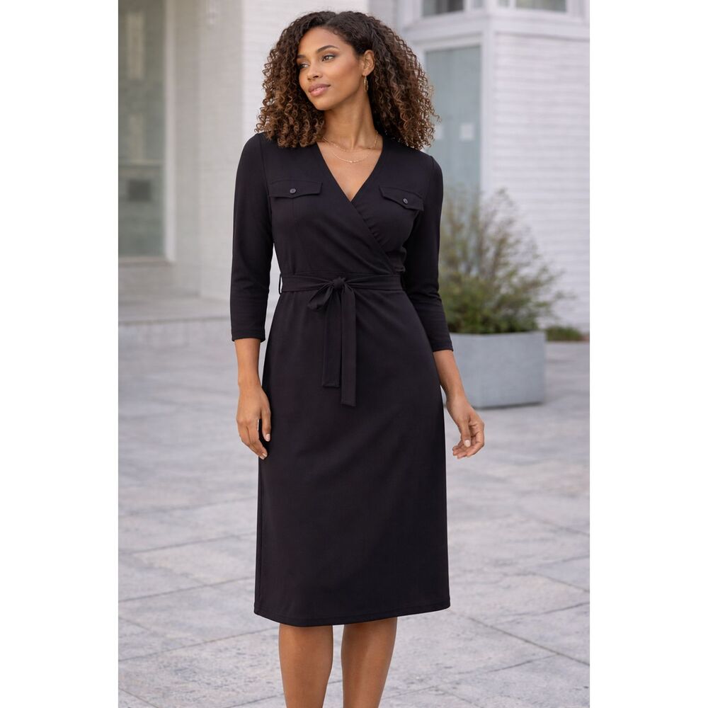 Talbots Black Faux Wrap Sheath Dress – Size Small